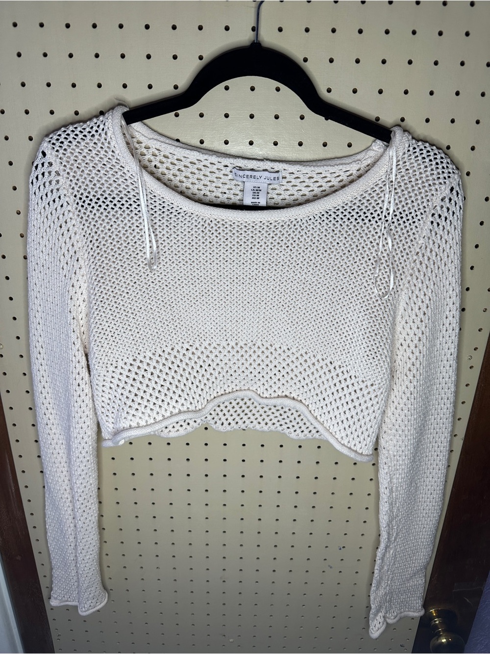 Sincerely Jules Cream Crochet Knit Long-Sleeve Crop Top M GUC